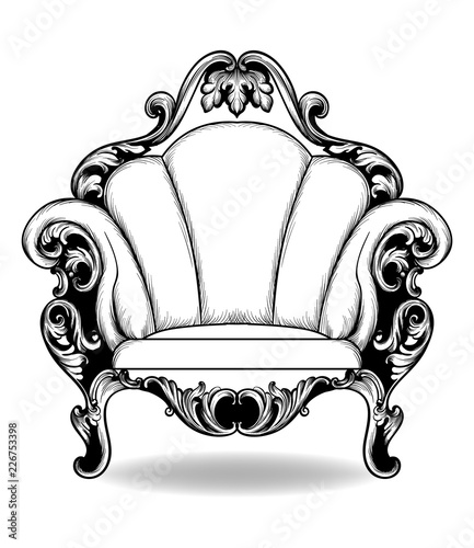 Baroque armchair Vector. French Luxury rich intricate structure. Victorian Ro...