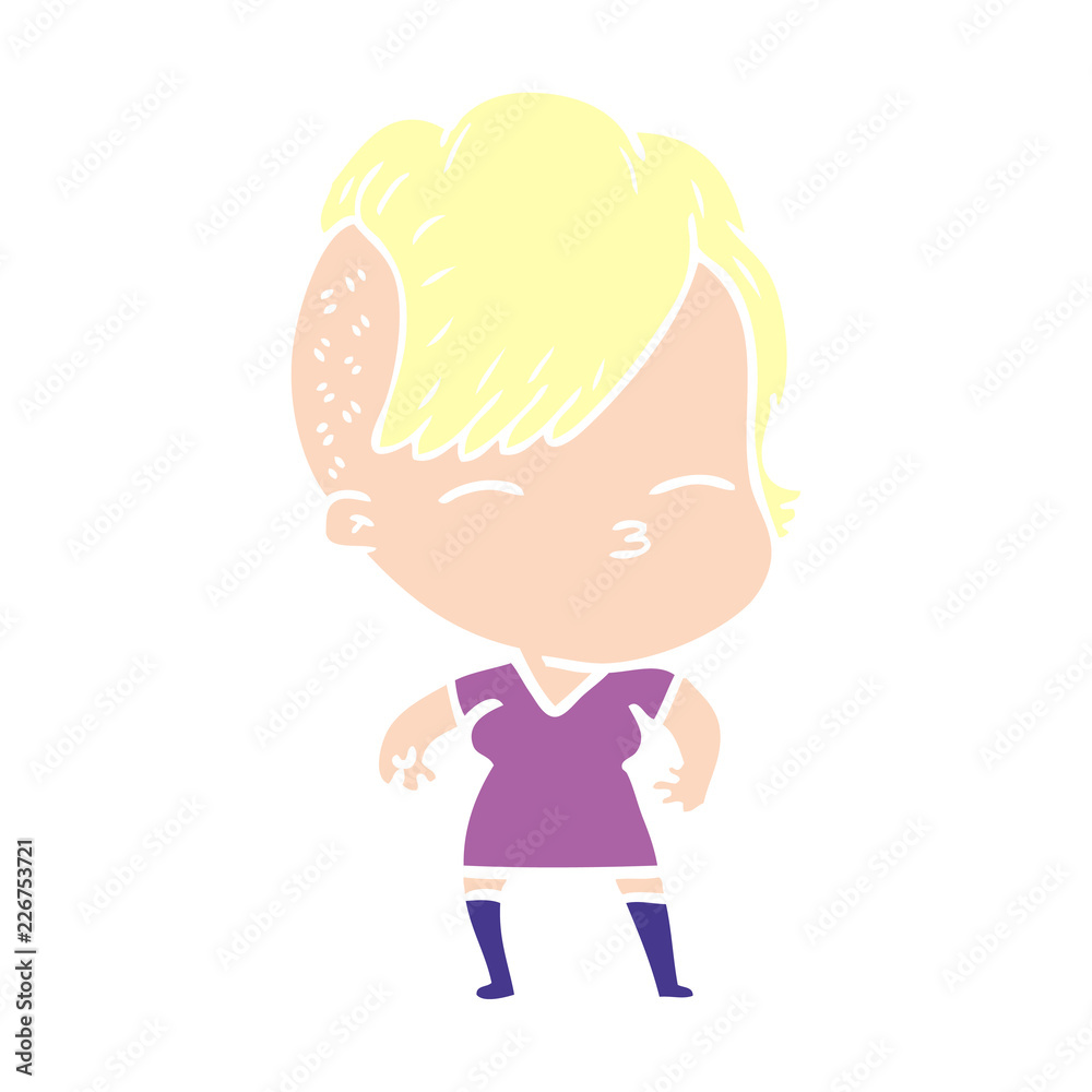 flat color style cartoon squinting girl flat color style cartoon squinting girl