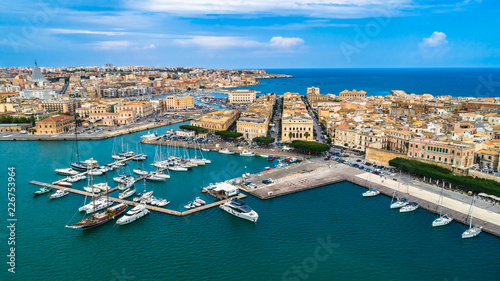 Aerial. Ortigia a small island which is the historical centre of the city of Syracuse, Sicily. Italy. photo