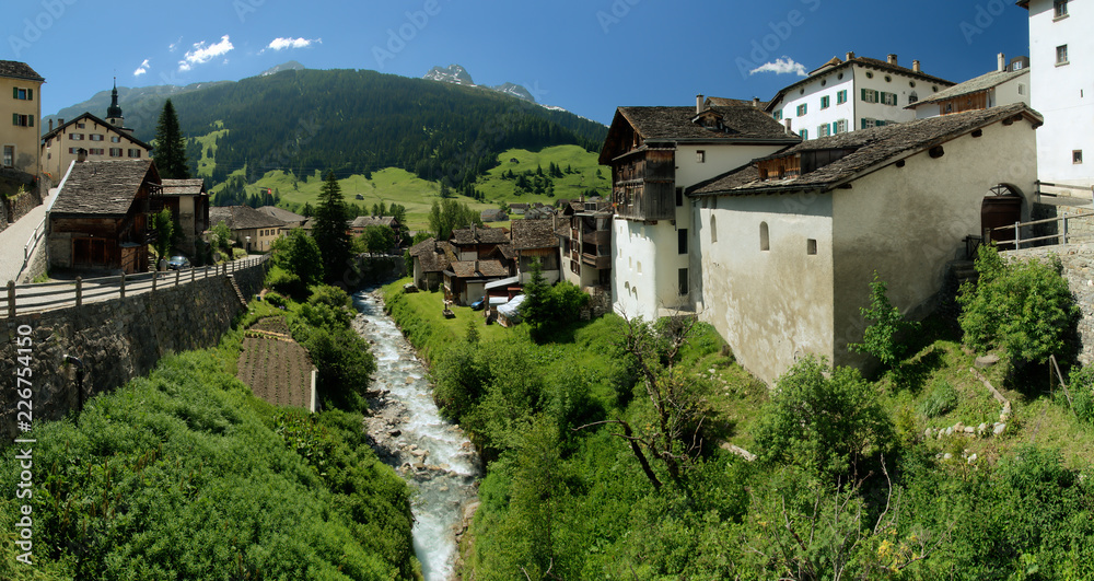 Alpine village of Splügen in Graubünden, Switzerland