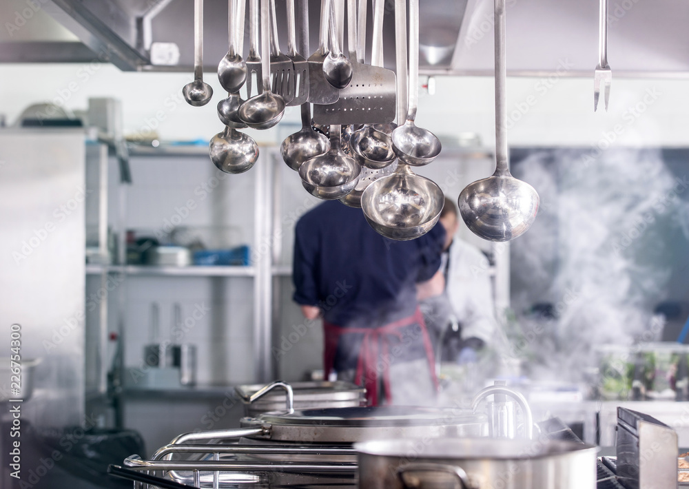 Chef in hotel or restaurant kitchen cooking