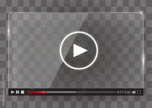 Modern glass transparent video player for web. Modern illustration