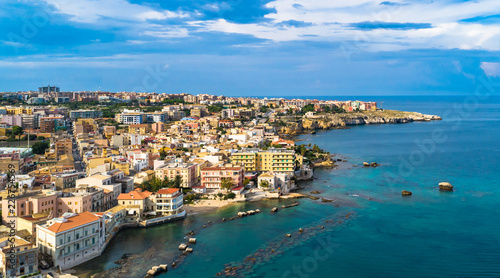 Aerial. Ortigia a small island which is the historical centre of the city of Syracuse, Sicily. Italy. © mariusltu