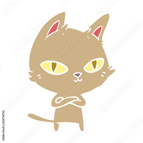 flat color style cartoon cat staring