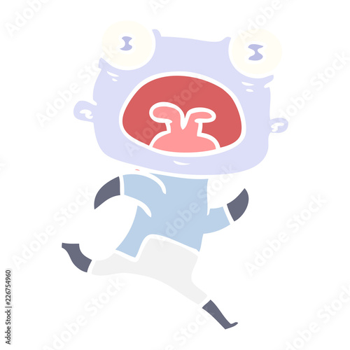 flat color style cartoon weird alien running away