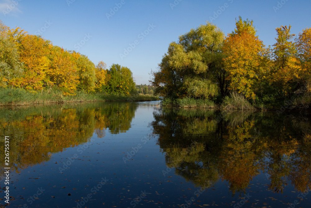 autumn landscape with lake and trees