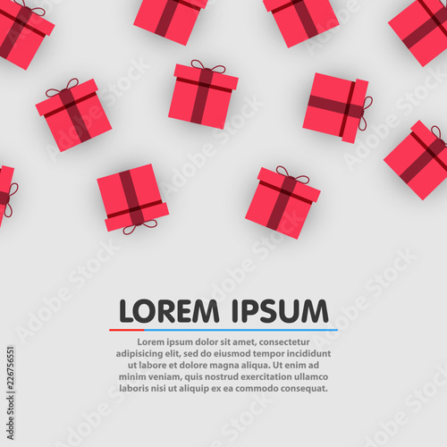 Pattern with colorful gift boxes. Paper present boxes. Christmas, new year or birthday concept. Vector illustration photo