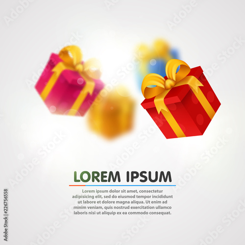 Falling presents. Light background with present boxes. Vector illustration