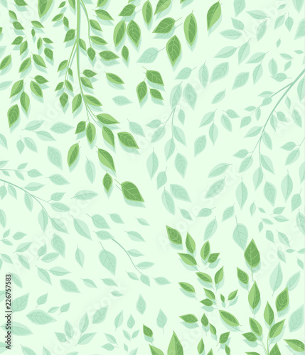 Vector illustration of green leaves. Background with branches and leaves. Nature Background