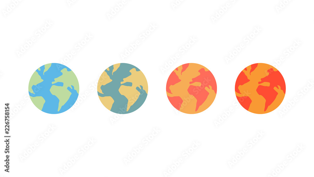 Global warming and climate change. Vector image of the planet in different colors, representing an increase in temperature. - obrazy, fototapety, plakaty 