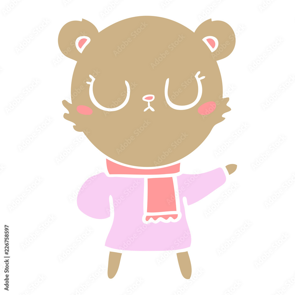 peaceful flat color style cartoon bear wearing scarf