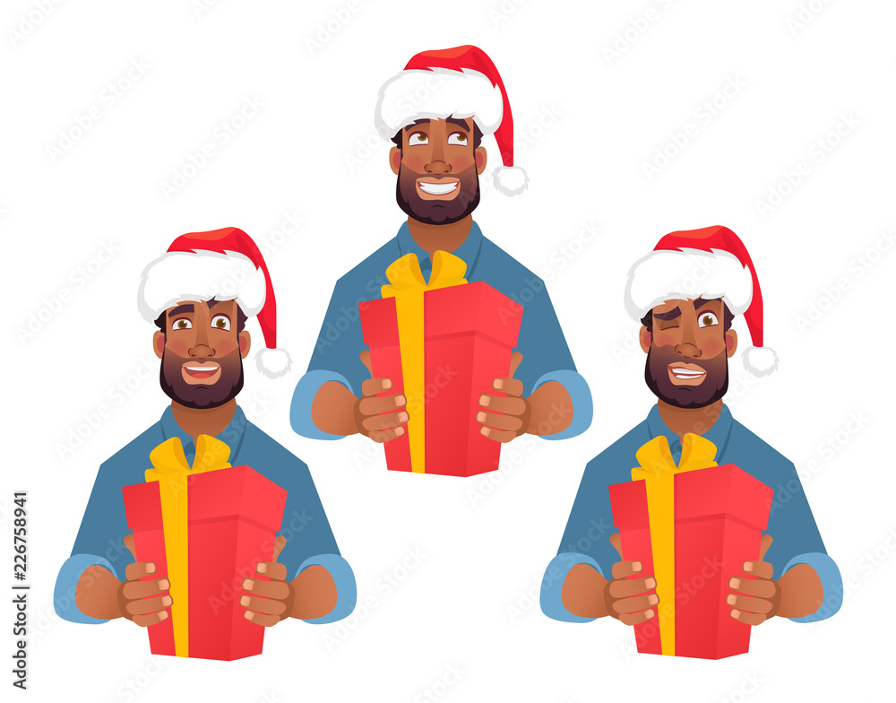 african man holding red present box -set african man holding red present box -set