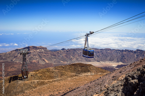 Cableway (funicular) on the national park volcano Teide, Tenerife, Canary island, Spain.