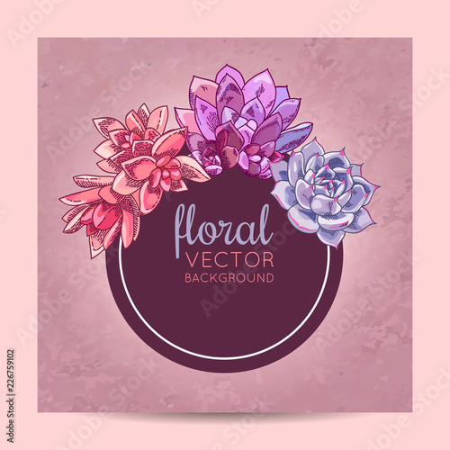Elegant card design. Succulents wreath decoration. Floral illustration.