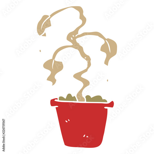 flat color illustration of a cartoon dead houseplant