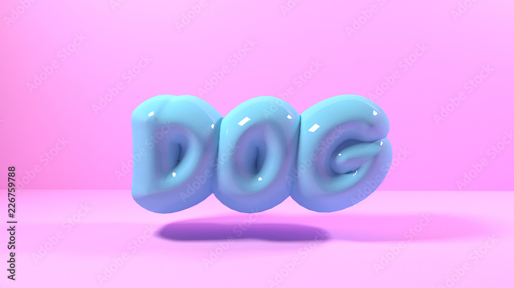 3d render green light bubble plastic on pink background letters dog 3d render green light bubble plastic on pink background letters dog