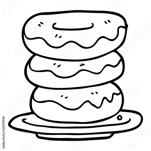 line drawing cartoon plate of donuts