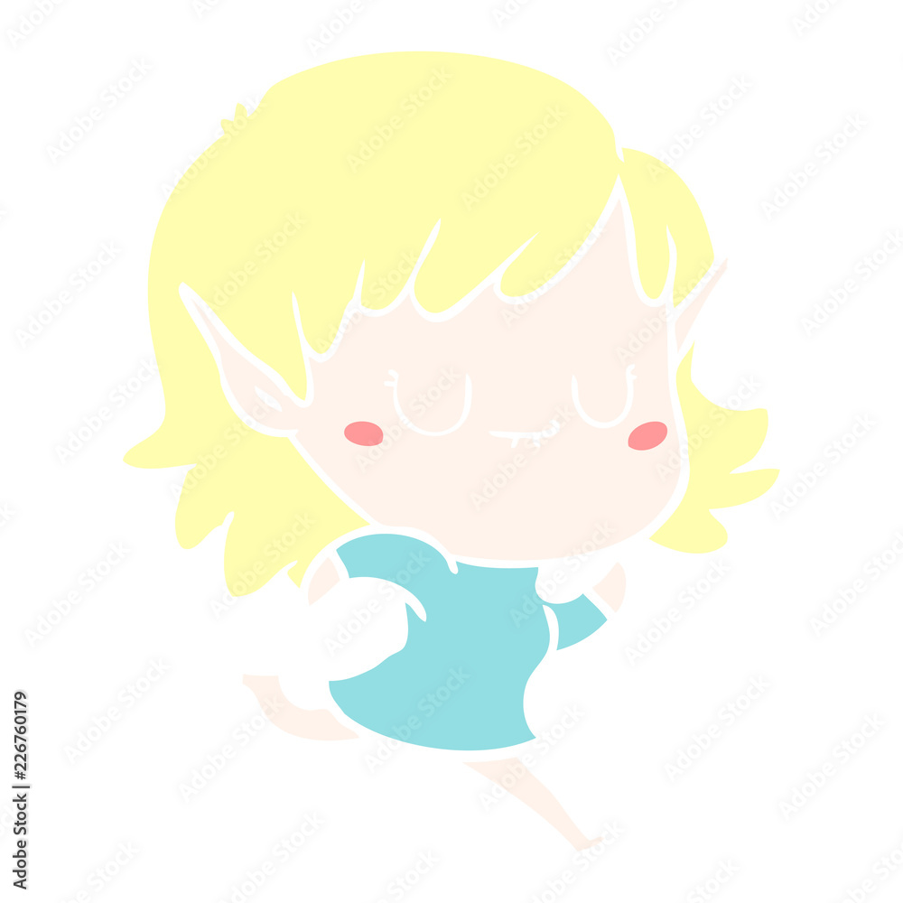 happy flat color style cartoon elf girl running happy flat color style cartoon elf girl running
