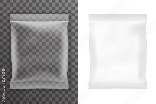 Transparent background plastic empty food packaging bag icon realistic design vector illustration