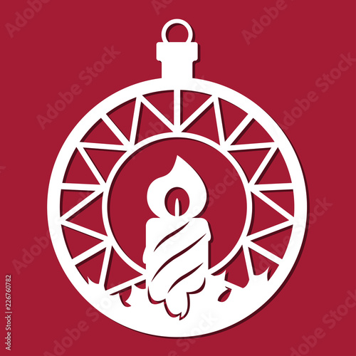Christmas ball with a candle. Template for Christmas cards, invitations for Christmas party. Image suitable for laser cutting, plotter cutting or printing.