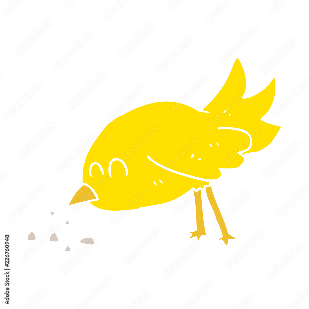 flat color illustration of a cartoon bird pecking seeds flat color illustration of a cartoon bird pecking seeds