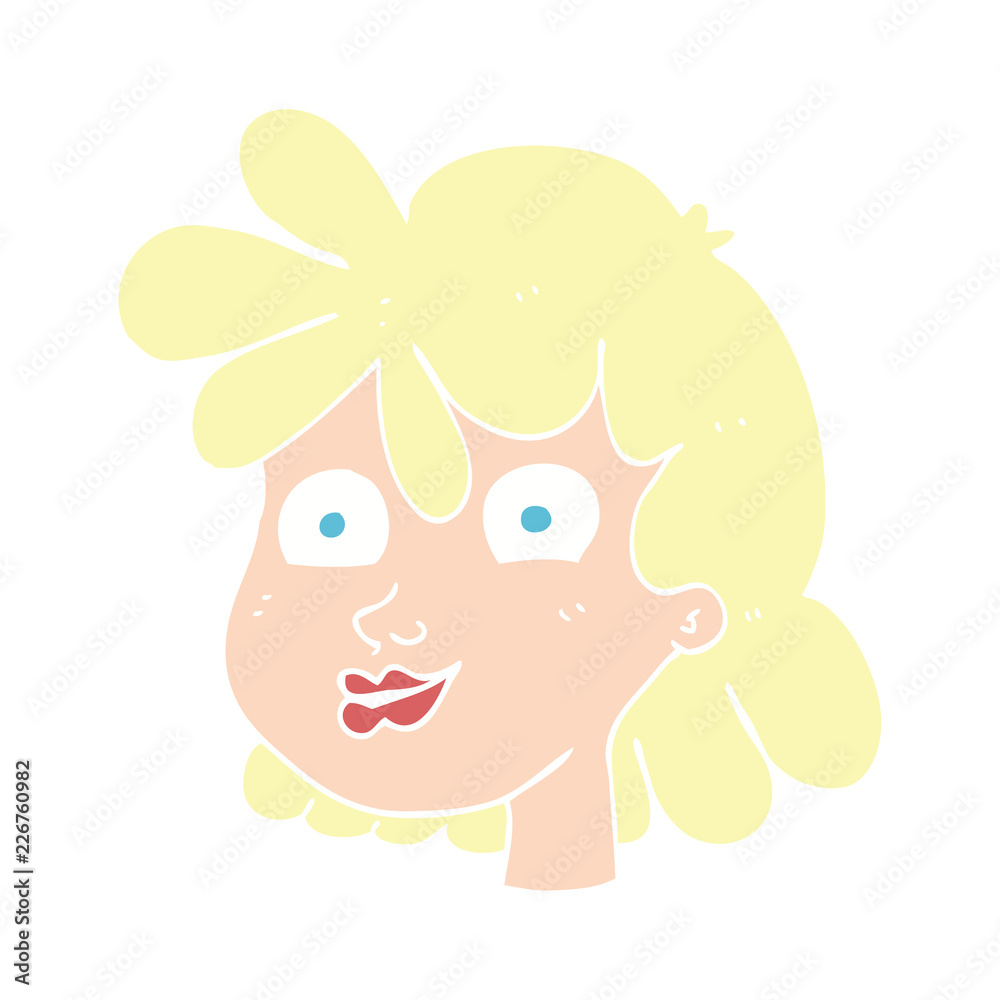 flat color illustration of a cartoon female face flat color illustration of a cartoon female face