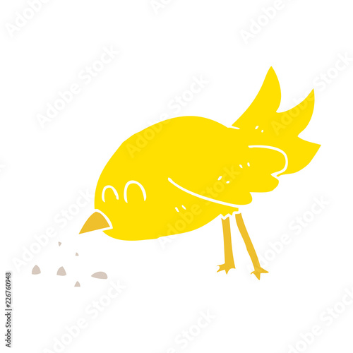 flat color illustration of a cartoon bird pecking seeds