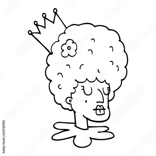 line drawing cartoon queen in makeup and huge wig
