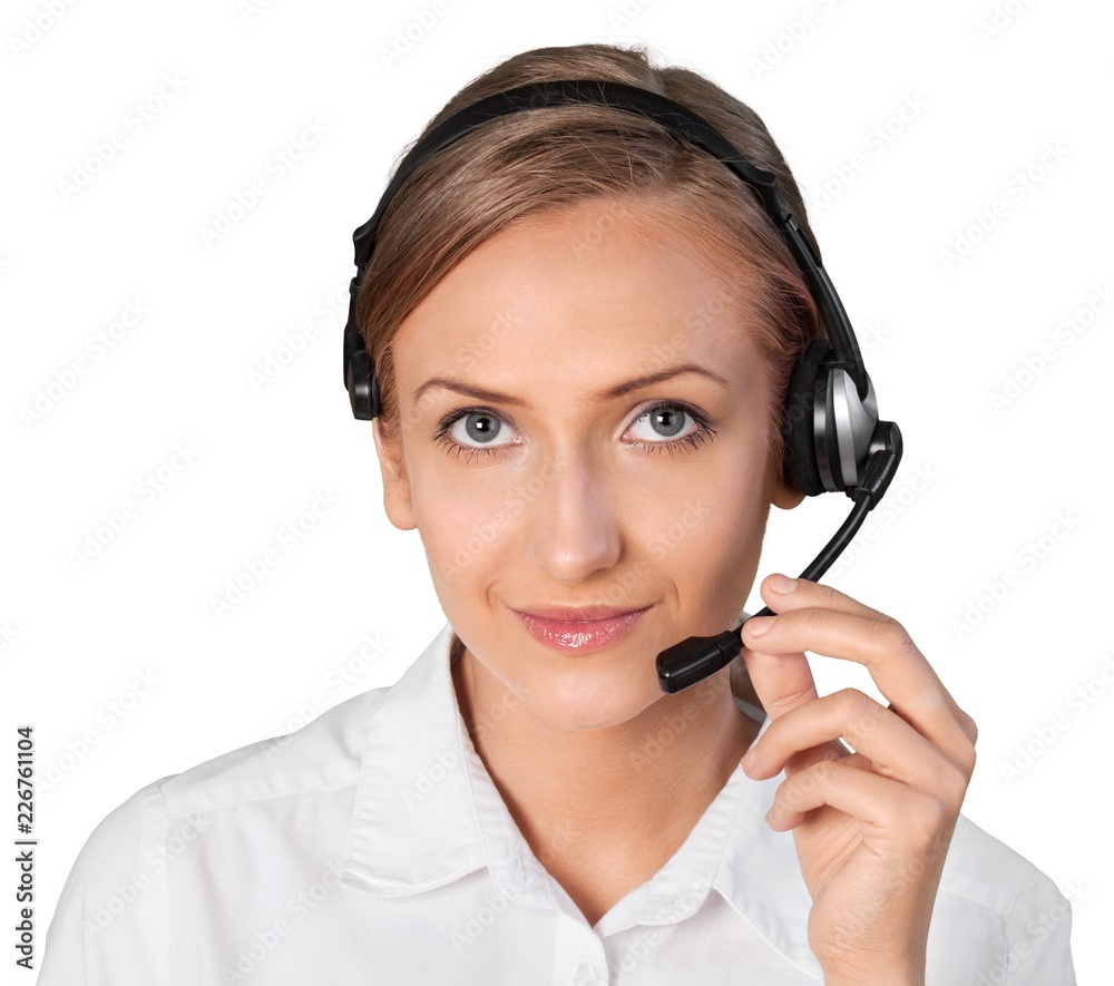 Portrait of a Female Phone Operator in Headset Portrait of a Female Phone Operator in Headset