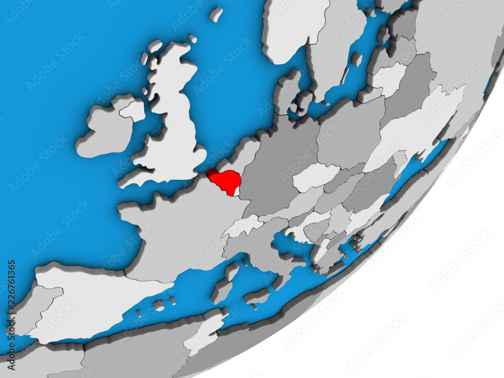 Naklejka premium Belgium on blue political 3D globe.