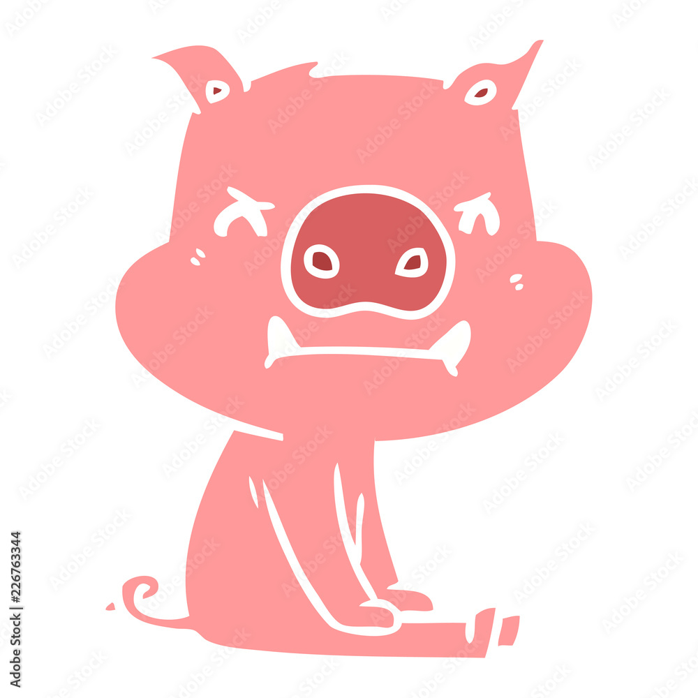 angry flat color style cartoon pig sitting angry flat color style cartoon pig sitting