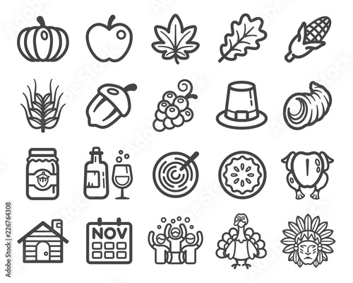 thanksgiving Day thin line icon set