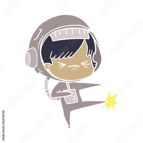 angry flat color style cartoon space girl stubbing toe