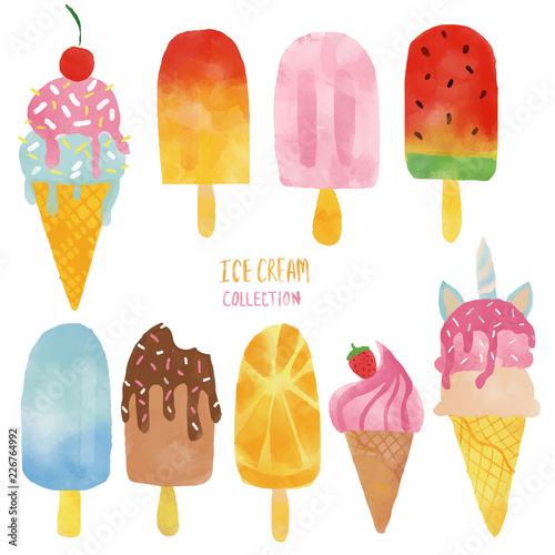 watercolour ice cream cone and Popsicle summer set
