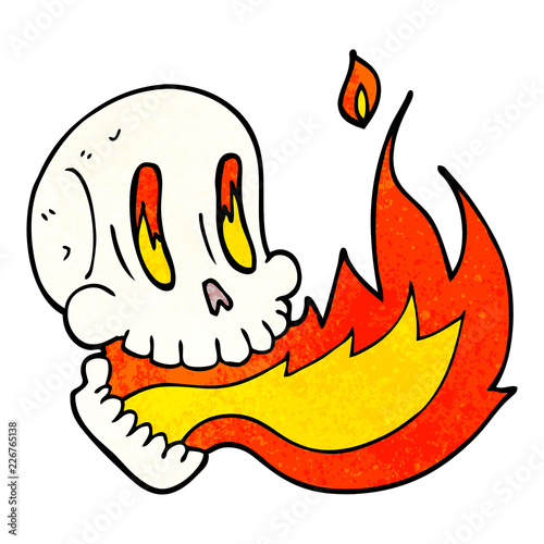 cartoon doodle flaming skull