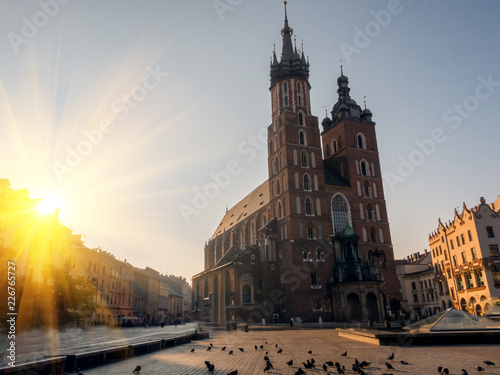 Cloth's Hall and Saint Mary's Church at Market Square in Krakow, Poland, Europe
