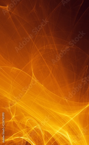 Abstract gold orange light and laser beams, fractals  and glowing shapes  multicolored art background texture for imagination, creativity and design.