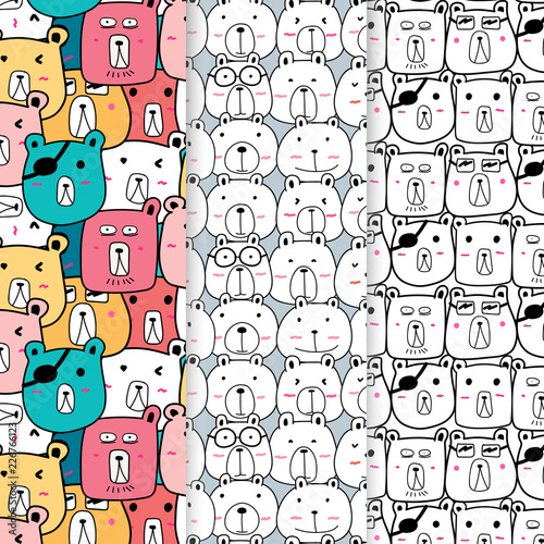Pattern With Hand Drawn Doodle Bear Background © OneyWhyStudio