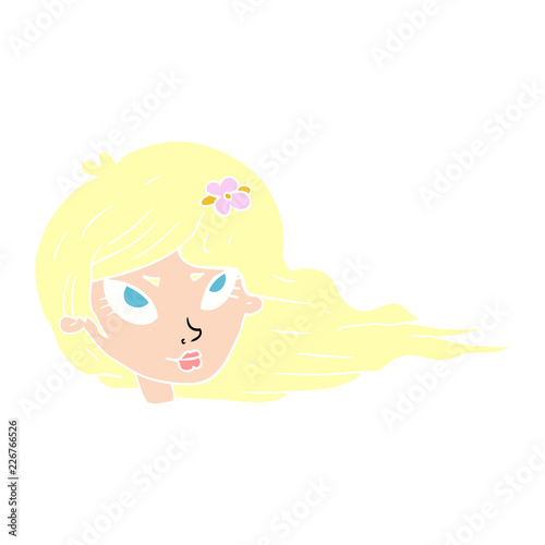 flat color illustration of a cartoon woman with blowing hair