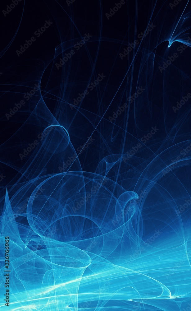 Fototapeta premium Abstract blue light and laser beams, fractals and glowing shapes multicolored art background texture for imagination, creativity and design.