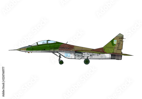 Combat fighter jet of Ukrainian Air Force. Vector illustration.