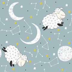 Crédence de cuisine Cosmos patrons Moutons rêveurs et lune doux songes  © Tapilipa