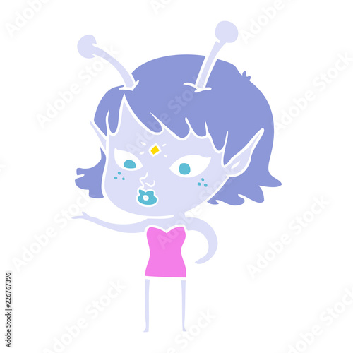 pretty flat color style cartoon alien girl