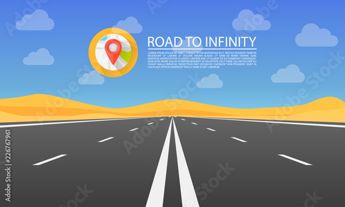 Road to infinity highway, Road in the desert, Vector illustration , Road background.