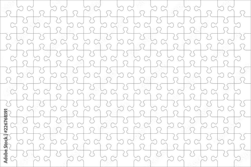 Jigsaw puzzle blank template or cutting guidelines of 150 transparent  pieces, landscape orientation, and visual ratio 3:2. Pieces are easy to  separate (every piece is a single shape). – Stock-Vektorgrafik | Adobe Stock