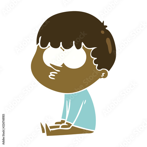 flat color style cartoon boy sat waiting