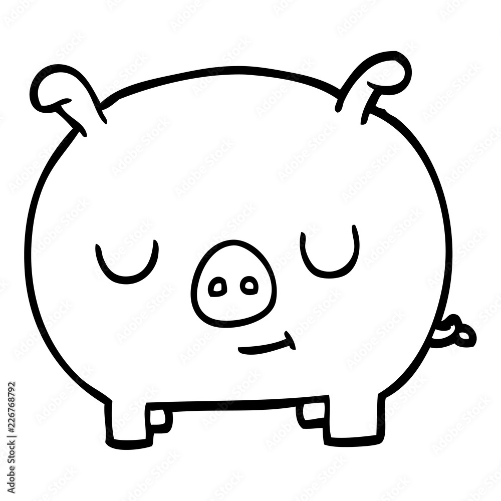 line drawing cartoon happy pig