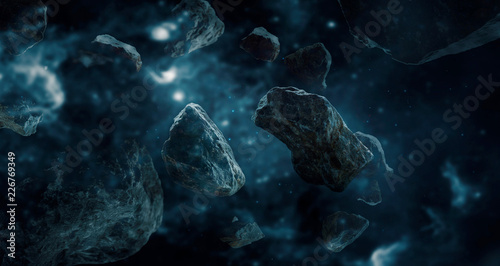 Meteorites in deep space planets. Asteroids in distant solar system. Science fiction concept. . © ipopba