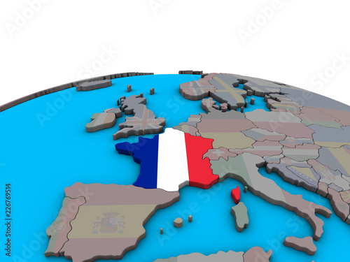 France with embedded national flag on political 3D globe.