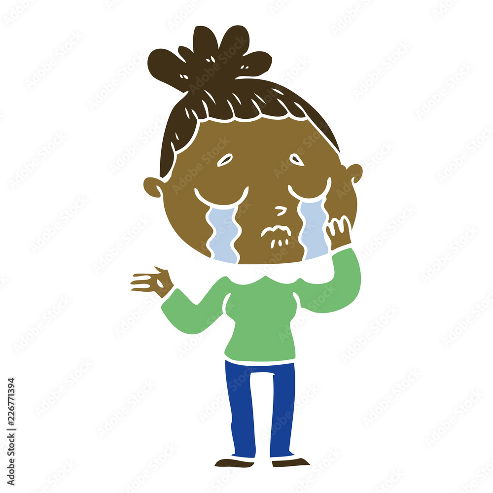 flat color style cartoon crying woman flat color style cartoon crying woman